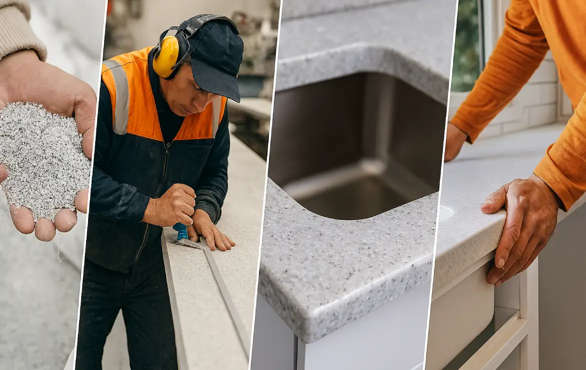 Как производят столешницы из искусственного камня: от сырья до монтажа